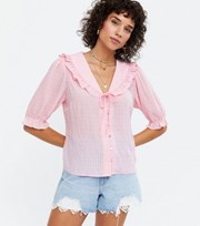New Look Pale Pink Ruffle Collar Button Blouse